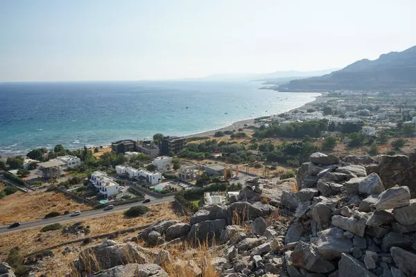 Lardos Taki Rodos Adasının Akdeniz Kıyılarının Güzel Manzarası Rodos Yunanistan — Stok fotoğraf