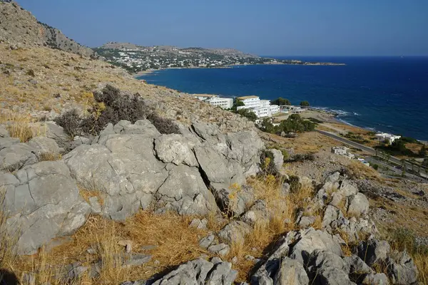 Όμορφο Τοπίο Της Μεσογειακής Ακτής Του Νησιού Της Ρόδου Στη — Φωτογραφία Αρχείου
