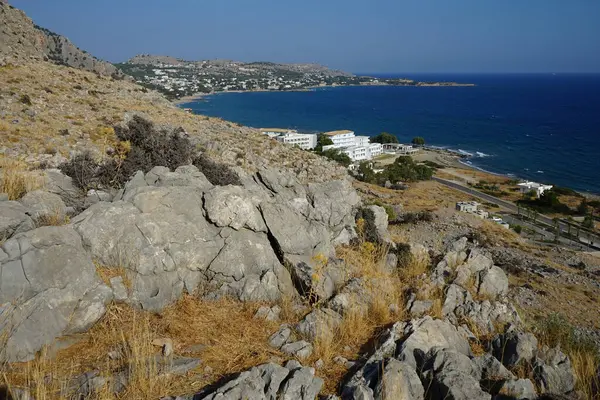 Vackert Landskap Vid Medelhavskusten Rhodos Lardos Rhodos Den Största Dodekaniska — Stockfoto