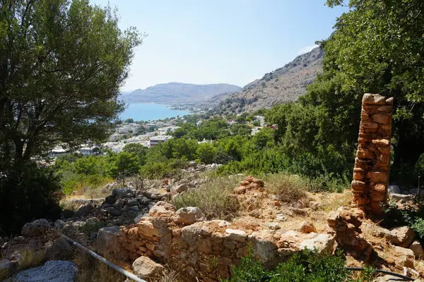 Piękny Krajobraz Wybrzeża Morza Śródziemnego Wyspy Rodos Lardos Rodos Jest — Zdjęcie stockowe