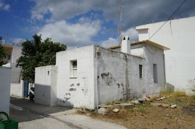 Antik Lardos Köyü 'nde mimarlık ve orijinal yaşam biçimi. Lardos, Yunanistan 'ın Güney Ege bölgesinin Rodos adasının doğu kesiminde bir Yunan köyüdür.