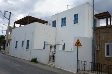 Antik Lardos Köyü 'nde mimarlık ve orijinal yaşam biçimi. Lardos, Yunanistan 'ın Güney Ege bölgesinin Rodos adasının doğu kesiminde bir Yunan köyüdür.