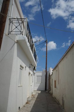 Antik Lardos Köyü 'nde mimarlık ve orijinal yaşam biçimi. Lardos, Yunanistan 'ın Güney Ege bölgesinin Rodos adasının doğu kesiminde bir Yunan köyüdür.