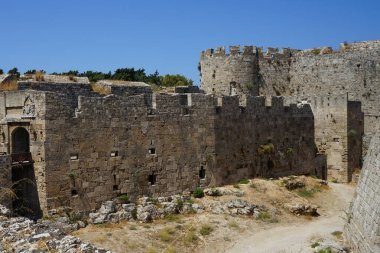 Fortifications near the Gate of Saint Athanasios in the Fortress of Rhodes. The Gate of Saint Athanasios was built between 1441 and 1442. Rhodes city, Rhodes island, Greece 