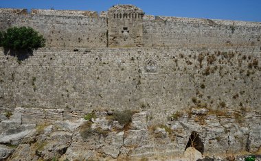 Fortifications near the Gate of Saint Athanasios in the Fortress of Rhodes. The Gate of Saint Athanasios was built between 1441 and 1442. Rhodes city, Rhodes island, Greece 