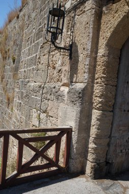 Fortifications near the Gate of Saint Athanasios in the Fortress of Rhodes. The Gate of Saint Athanasios was built between 1441 and 1442. Rhodes city, Rhodes island, Greece 