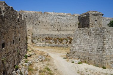 Fortifications near the Gate of Saint Athanasios in the Fortress of Rhodes. The Gate of Saint Athanasios was built between 1441 and 1442. Rhodes city, Rhodes island, Greece 