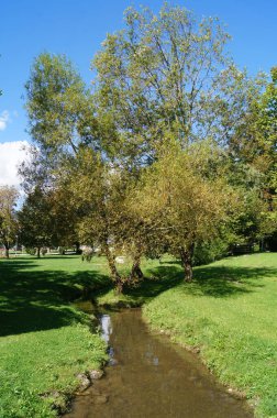 Nehir Mondsee kasabası civarında akar. Mondsee Avusturya 'nın Yukarı Avusturya eyaletinin Voecklabruck ilçesine bağlı bir kasabadır.. 