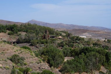 Kasım ayında Oasis Wildlife Fuerteventura parkındaki inanılmaz yırtıcı kuşların ücretsiz uçuşlarını gösteren gözlem kuleleri. La Lajita, Las Palmas, İspanya.