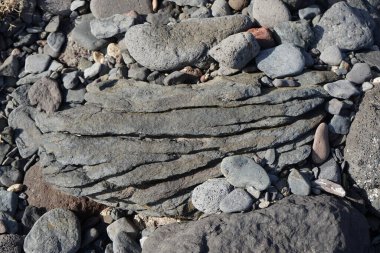 Matas Körfezi 'ndeki Atlantik Okyanusu kıyısındaki Playas de Matas Blancas plajında güzel taşlar bulunur. Costa Calma, Fuerteventura, Las Palmas, Kanarya Adaları, İspanya. 