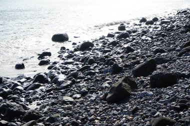 Matas de Matas Blancas plajında Matas Körfezi 'ndeki Atlantik Okyanusu kıyısında sonbaharda manzara. Costa Calma, Fuerteventura, Las Palmas, Kanarya Adaları, İspanya. 