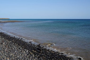 Matas de Matas Blancas plajında Matas Körfezi 'ndeki Atlantik Okyanusu kıyısında sonbaharda manzara. Costa Calma, Fuerteventura, Las Palmas, Kanarya Adaları, İspanya. 