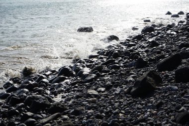 Matas de Matas Blancas plajında Matas Körfezi 'ndeki Atlantik Okyanusu kıyısında sonbaharda manzara. Costa Calma, Fuerteventura, Las Palmas, Kanarya Adaları, İspanya. 