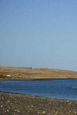 Matas de Matas Blancas plajında Matas Körfezi 'ndeki Atlantik Okyanusu kıyısında sonbaharda manzara. Costa Calma, Fuerteventura, Las Palmas, Kanarya Adaları, İspanya. 