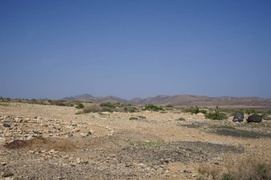 Matas de Matas Blancas plajı yakınlarındaki Matas Körfezi 'nde Atlantik Okyanusu kıyısında bir taş labirenti kurulmuştur. Costa Calma, Fuerteventura, Las Palmas, Kanarya Adaları, İspanya. 