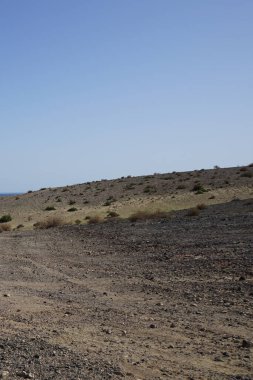 Ekim ayındaki güzel doğal manzara Costa Calma, Fuerteventura, Las Palmas, Kanarya Adaları, İspanya 'nın Atlantik kıyısındaki Playas de Matas Blancas plajı civarındadır..