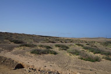 Ekim ayındaki güzel doğal manzara Costa Calma, Fuerteventura, Las Palmas, Kanarya Adaları, İspanya 'nın Atlantik kıyısındaki Playas de Matas Blancas plajı civarındadır..