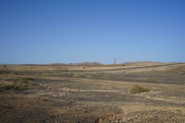 Ekim ayındaki güzel doğal manzara Costa Calma, Fuerteventura, Las Palmas, Kanarya Adaları, İspanya 'nın Atlantik kıyısındaki Playas de Matas Blancas plajı civarındadır..