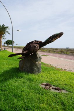 Solana Matorral, Fuerteventura, Spain - October 25, 2022: Caretta caretta turtle with offspring sculpture 