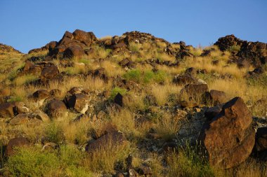 Khor Fakkan 'daki Al Suwaifa Hiking Patikası boyunca bir gözetleme kulesi yakınında yıkıntıları olan bir dağ manzarası. Khor Fakkan, Birleşik Arap Emirlikleri 'nin doğu kıyısında yer alan bir şehirdir ve Şeriat Emirliği' ne bağlı bir şehirdir..  
