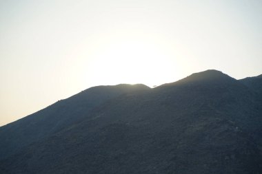 Khor Fakkan 'daki Al Suwaifa Yürüyüş Yolu' ndan Vachellia tortilis ile dağların arkasındaki günbatımı manzarası. Vachellia tortilis (