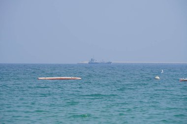 Nisan ayında Khor Fakkan Sahili 'ndeki Umman Körfezi sularındaki şamandıralarda terler ve martılar bulunur. Deniz kuşları, deniz kuşları, deniz ortamında hayata adapte olmuş kuşlardır. Khor Fakkan, Sharjah, BAE.                                