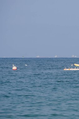 Nisan ayında Khor Fakkan Sahili 'ndeki Umman Körfezi sularındaki şamandıralarda terler ve martılar bulunur. Deniz kuşları, deniz kuşları, deniz ortamında hayata adapte olmuş kuşlardır. Khor Fakkan, Sharjah, BAE.                                 