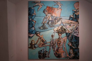 Palma, Mallorca, İspanya - 11 Eylül 2023: Çağdaş resim Palma de Mallorca 'daki Gerhardt Braun Galerisinde, Balearic Adaları. 