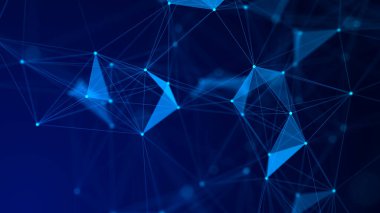 Uzayda üçgen şekillerin dağılımı. Ağ bağlantısı yapısı. Büyük veri dijital arkaplanı. Üç Boyut .