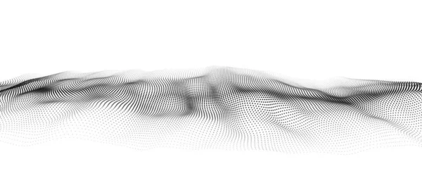 白い背景に動く粒子の波 ビッグデータ要約ベクトル3Dイラスト — ストックベクタ
