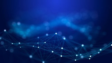 Uzayda üçgen şekillerin dağılımı. Ağ bağlantısı yapısı. Büyük veri dijital arkaplanı. Üç Boyut .