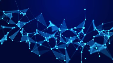 Uzayda üçgen şekillerin dağılımı. Ağ bağlantısı yapısı. Büyük veri dijital arkaplanı. Üç Boyut .