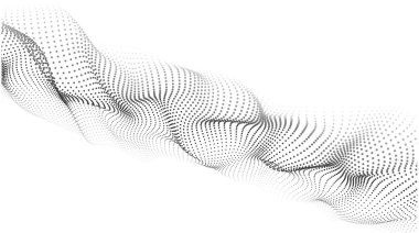 Beyaz zemin üzerinde hareket eden parçacıklar dalgası. Büyük veri. Soyut vektör 3d çizimleri.