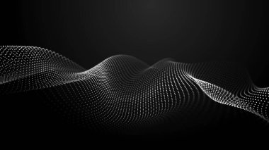 Siyah bir arkaplanda hareket eden, parlayan parçacıkların gelecekteki arkaplanı. Büyük miktarda veri. Üç Boyut .