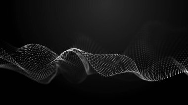 Siyah bir arkaplanda hareket eden, parlayan parçacıkların gelecekteki arkaplanı. Büyük miktarda veri. Üç Boyut .