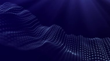 Büyük veri görselleştirmesi. Müzikal müzik akışı. Noktaların birleşimiyle soyut bir arkaplan. Üç boyutlu. Kusursuz döngü.