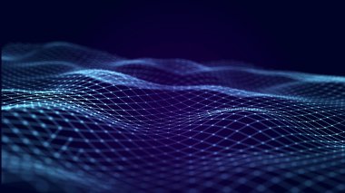 Fütürist soyut ağ. Noktaların ve çizgilerin birleştiği bir dalga. Üç Boyut