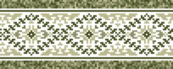 Military design digital pattern. Ukrainian folk ethnic decor. Urban style pixel art vector decor. Fashion military print in green colors.