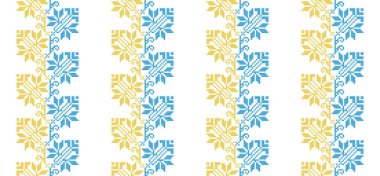 Ukrainian vector seamless fashion pattern, ornament, border. Traditional folk, ethnic pattern. Decoration in yellow and blue. Ukrainian fashion pattern. Pixel art, vyshyvanka, cross stitch.