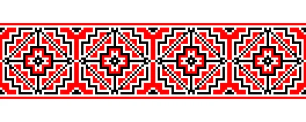 乌克兰矢量无缝时尚图案 装饰品 传统的民俗 民族志 用红色 白色装饰 乌克兰流行模式 Pixel Art Vyshyvanka — 图库矢量图片