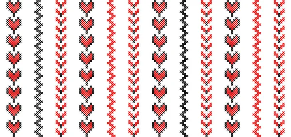 Український Зразок Серцевої Моди Векторний Безшовний Орнамент Сучасний Смугастий Друк — стоковий вектор