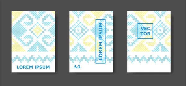 Conjunto Cubierta Moderna Azul Amarillo Ucraniano Cartel Catálogo Revista Reportaje — Vector de stock