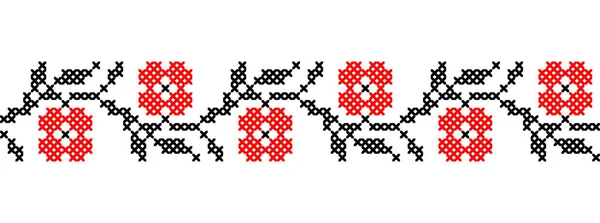 Oekraïense Eenvoudige Bloemenpatroon Rode Zwarte Kleuren Vector Ornament Rand Patroon — Stockvector