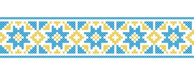 Ukrayna vyshyvanka vektör desenli süsleme sınırı. Çapraz dikiş nakış deseni.