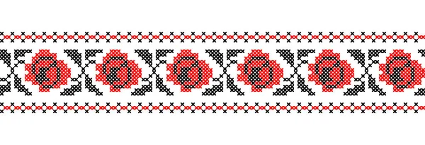 Ukrajinský Kříž Steh Růže Vzor Červené Černé Barvě Vektorová Ozdoba — Stockový vektor