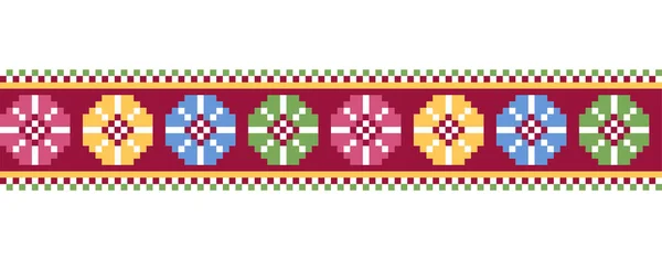 Colorful Vector Border Pattern Ornament Textile Fabric Carpathian Lemky Geometric — Stock Vector