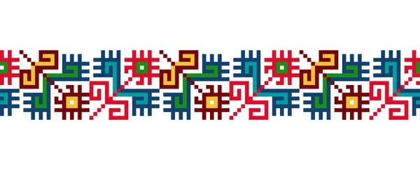 Patrón Vectorial Bordado Colorido Ucraniano Pixel Art Vyshyvanka Adorno Punto — Archivo Imágenes Vectoriales