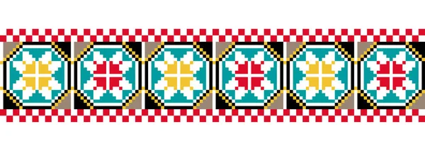 ウクライナのVyshyvanka幾何学ベクトルの装飾 境界線 パターン ウクライナのカラフルなVyshyvanka刺繍 ピクセルアートクロスステッチ — ストックベクタ