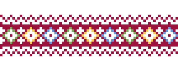 Ukrainian Colorful Embroidery Vector Ornament Border Pattern Pixel Art Cross — Stock Vector