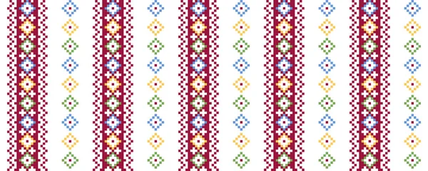 色彩艳丽的矢量条纹印花 装饰品 用于织物或布 喀尔巴阡山莱姆基彩色条纹印刷 Pixel艺术 Vyshyvanka 十字绣 乌克兰人 现代族裔设计 — 图库矢量图片